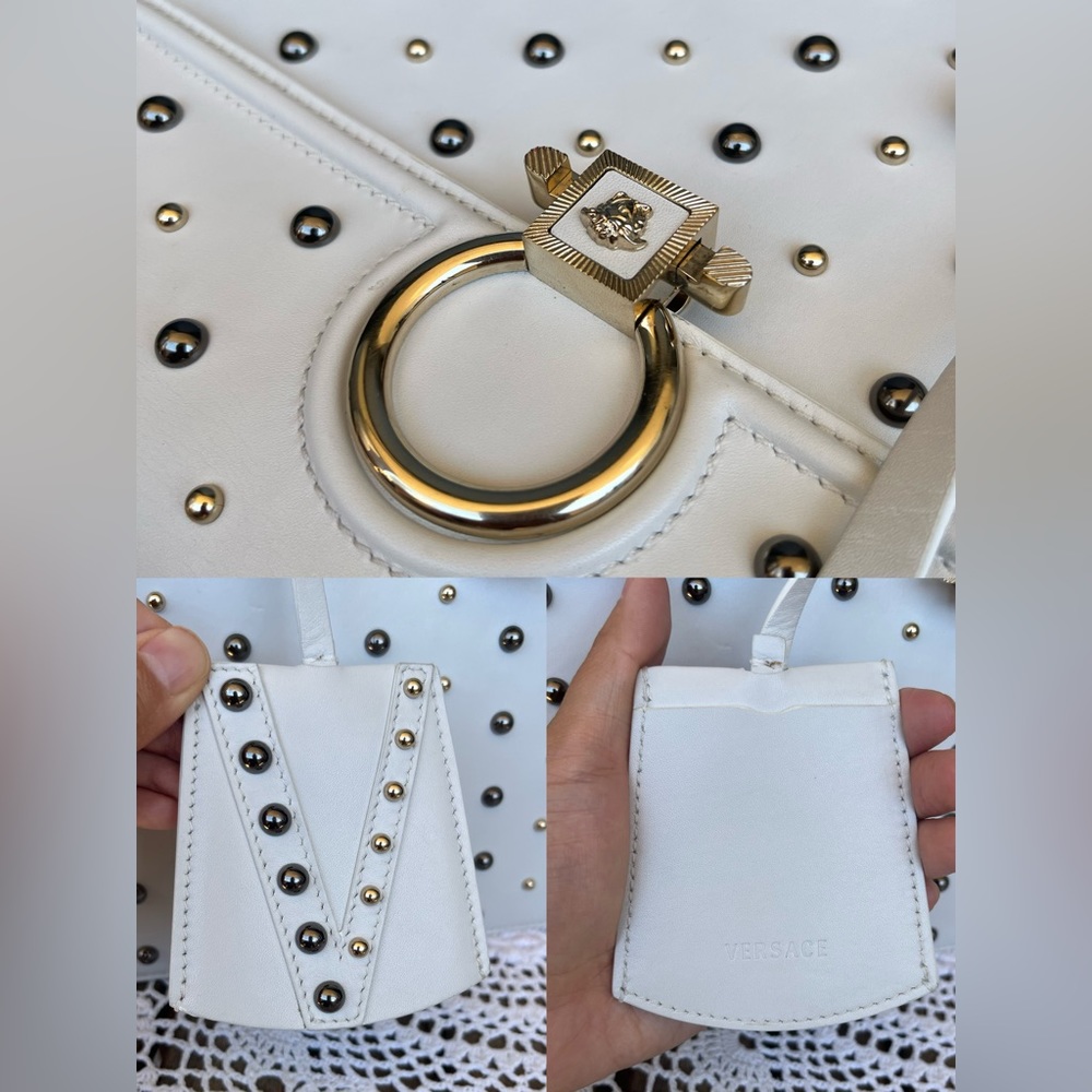 •••SOLD•••Retailed $3550 Versace Calfskin Studded DV Satchel White Bag - Picture 14 of 17